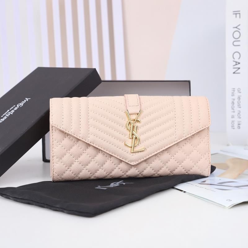 Saint Laurent Large Envelope Flap Wallet In Mixed Grained Matelasse Leather Pink Gold