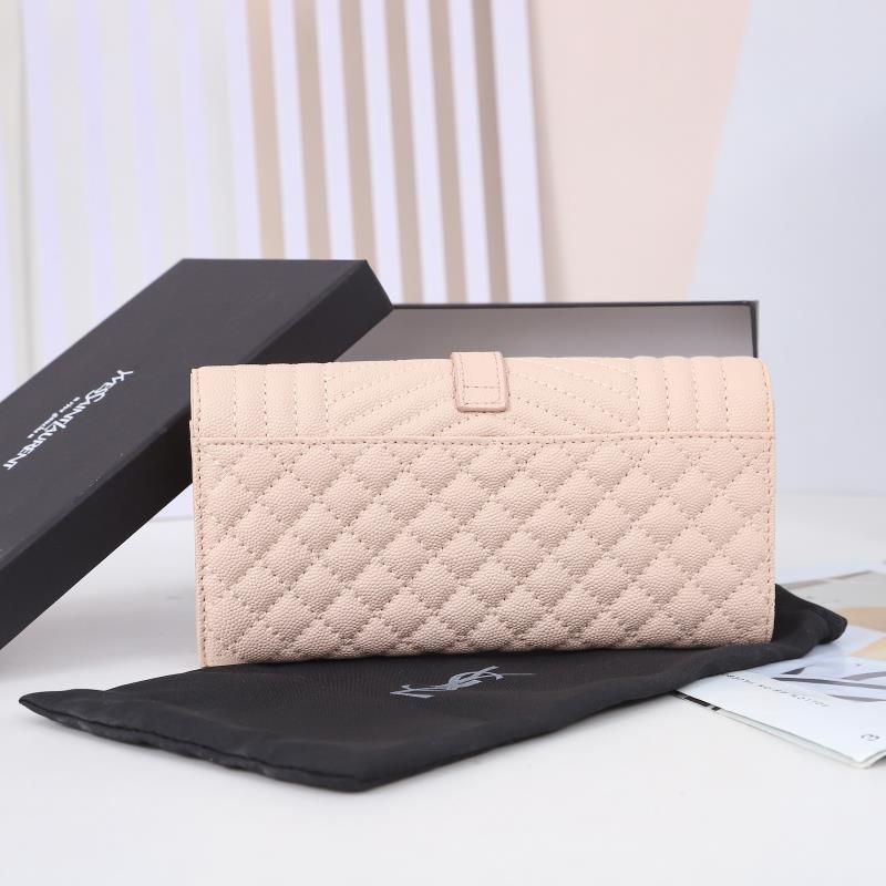 Saint Laurent Large Envelope Flap Wallet In Mixed Grained Matelasse Leather Pink Gold