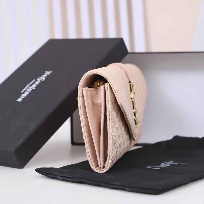 Saint Laurent Large Envelope Flap Wallet In Mixed Grained Matelasse Leather Pink Gold