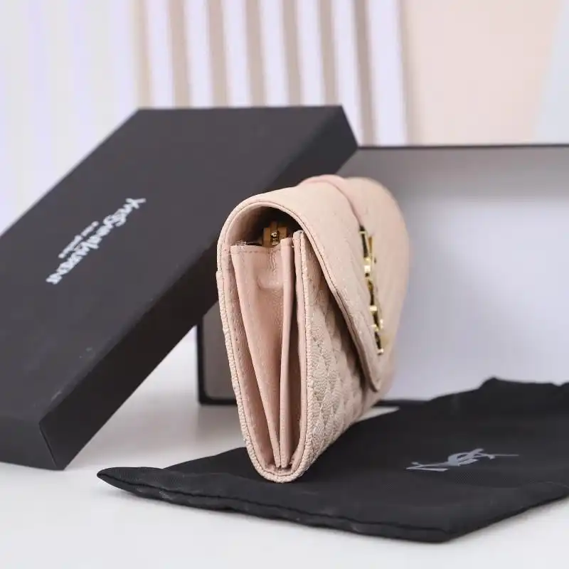 Cheap Saint Laurent Large Envelope Flap Wallet In Mixed Grained Matelasse Leather Pink Gold