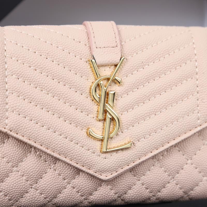 Saint Laurent Large Envelope Flap Wallet In Mixed Grained Matelasse Leather Pink Gold