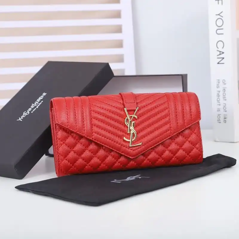 Saint Laurent Large Envelope Flap Wallet In Mixed Grained Matelasse Leather Red Gold