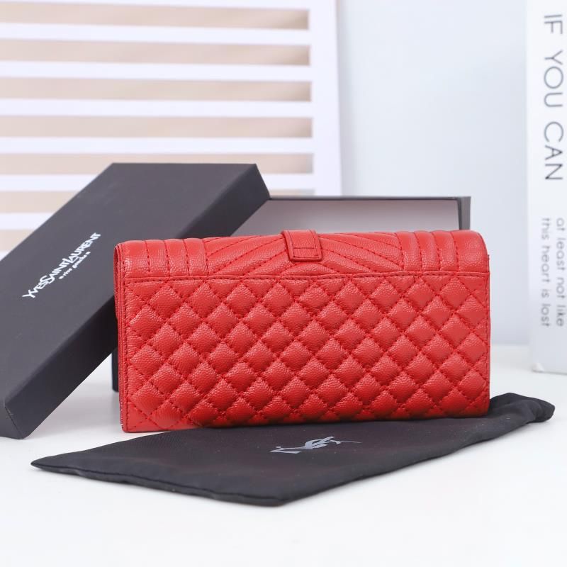 Saint Laurent Large Envelope Flap Wallet In Mixed Grained Matelasse Leather Red Gold