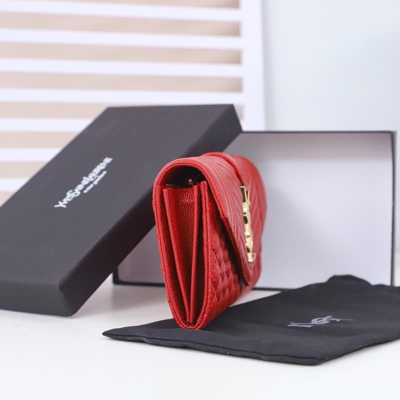 Saint Laurent Large Envelope Flap Wallet In Mixed Grained Matelasse Leather Red Gold