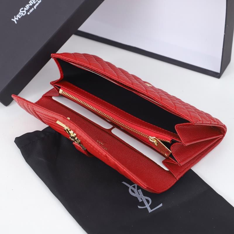 Saint Laurent Large Envelope Flap Wallet In Mixed Grained Matelasse Leather Red Gold