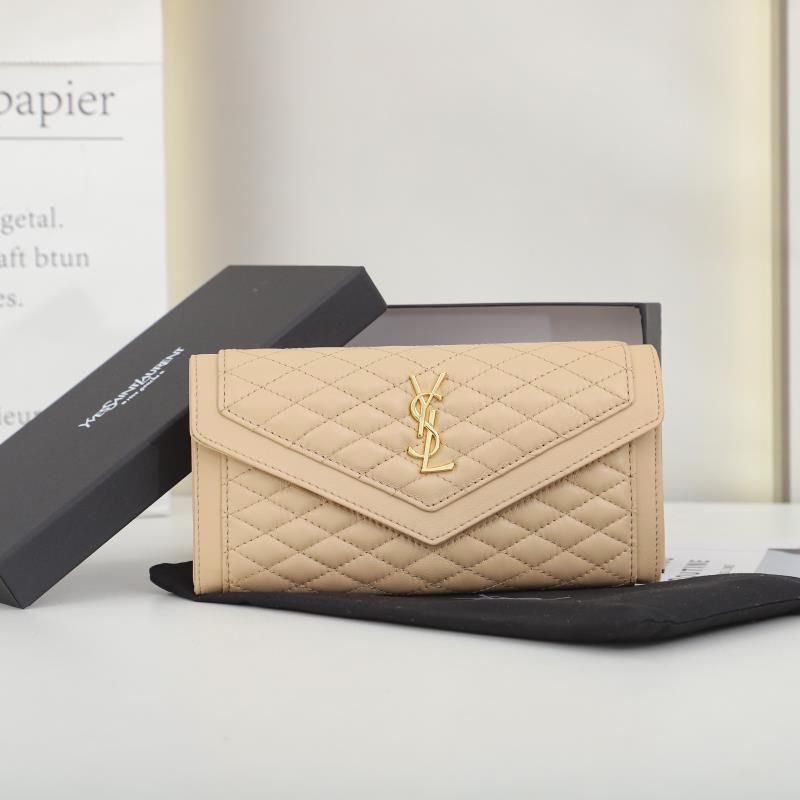 Saint Laurent Large Gaby Flap Wallet In Quilted Lambskin Apricot Gold