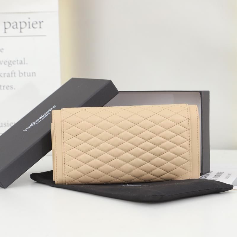 Saint Laurent Large Gaby Flap Wallet In Quilted Lambskin Apricot Gold