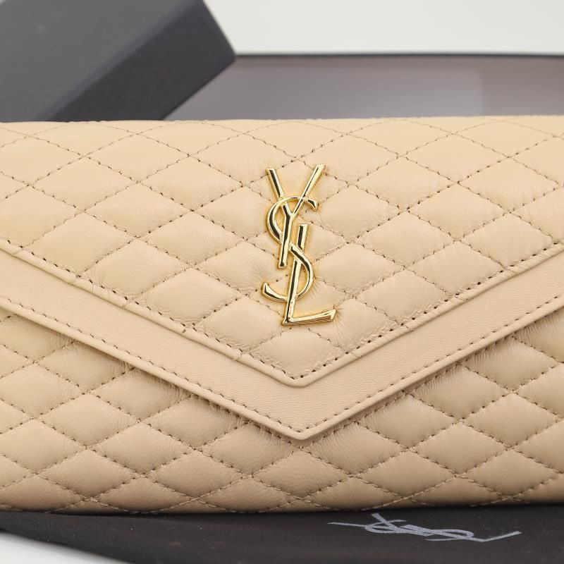 Saint Laurent Large Gaby Flap Wallet In Quilted Lambskin Apricot Gold