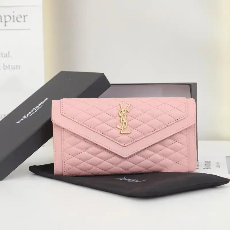 Saint Laurent Large Gaby Flap Wallet In Quilted Lambskin Pink Gold