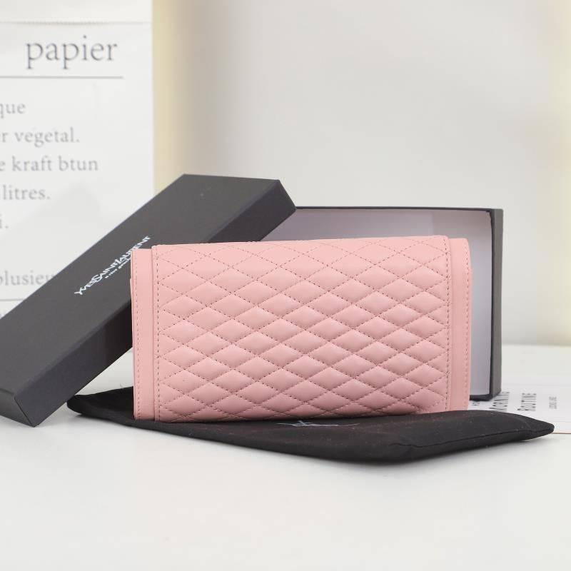 Saint Laurent Large Gaby Flap Wallet In Quilted Lambskin Pink Gold