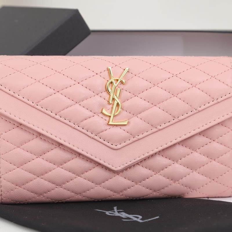 Saint Laurent Large Gaby Flap Wallet In Quilted Lambskin Pink Gold