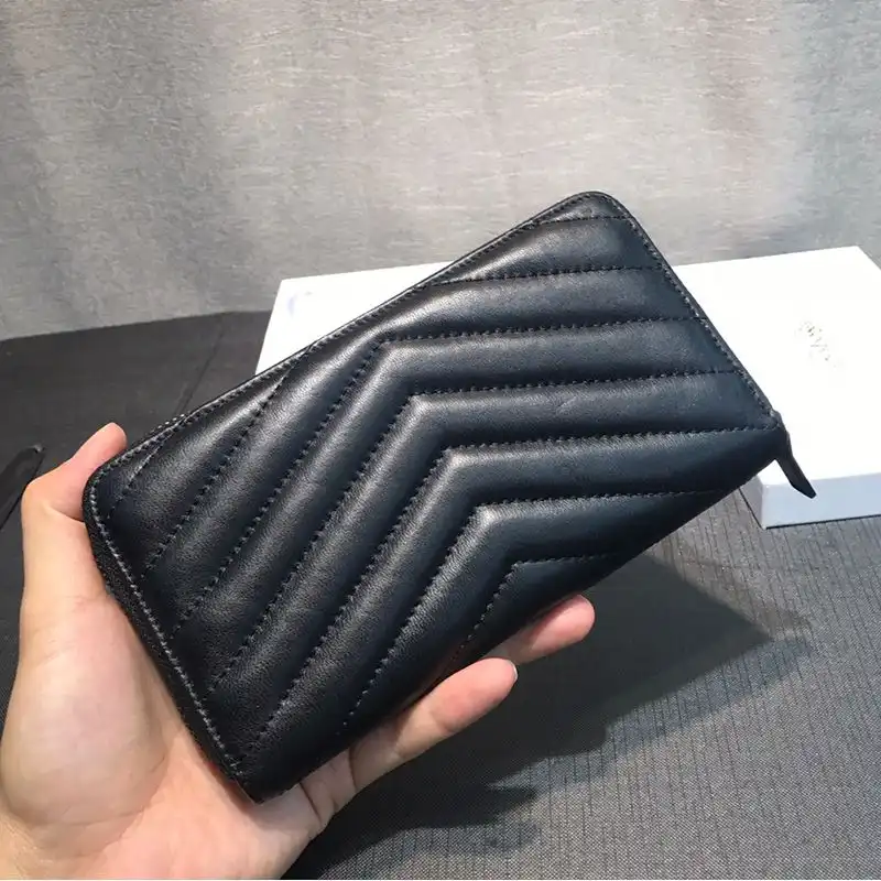 Cheap Saint Laurent Large Monogram Zip Around Wallet In Matelasse Leather Black