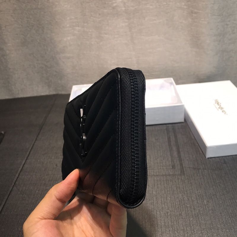 Saint Laurent Large Monogram Zip Around Wallet In Matelasse Leather Black