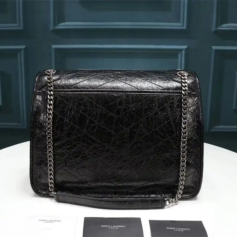 CHEAP Saint Laurent Large Niki Chain Bag In Crinkled And Quilted Leather Black Silver