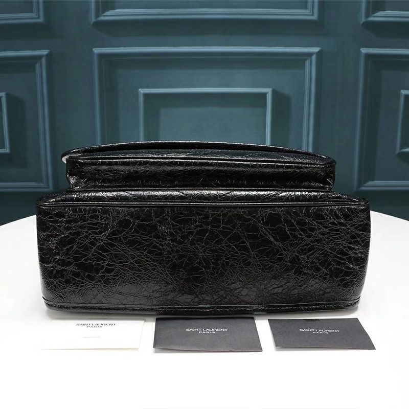 Saint Laurent Large Niki Chain Bag In Crinkled And Quilted Leather Black Silver