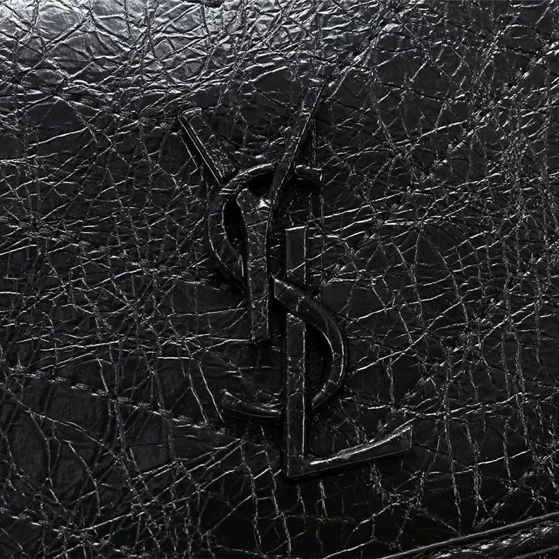 Saint Laurent Large Niki Chain Bag In Crinkled And Quilted Leather Black Silver