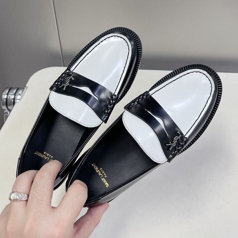 Saint Laurent Le Loafers Women Smooth Leather Black White