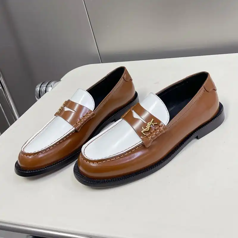 Saint Laurent Le Loafers Women Smooth Leather Brown White