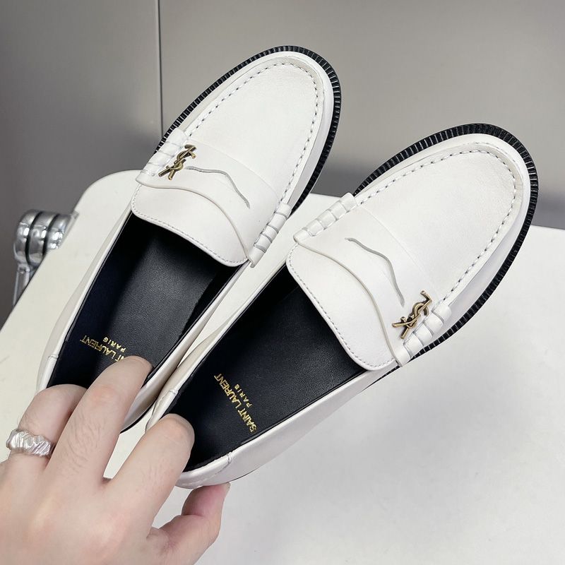 Saint Laurent Le Loafers Women Smooth Leather White