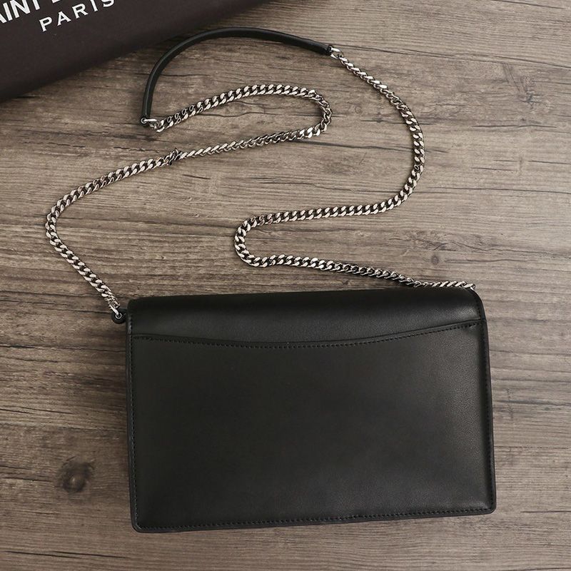 Saint Laurent Le Sept Chain Bag In Leather Black Silver