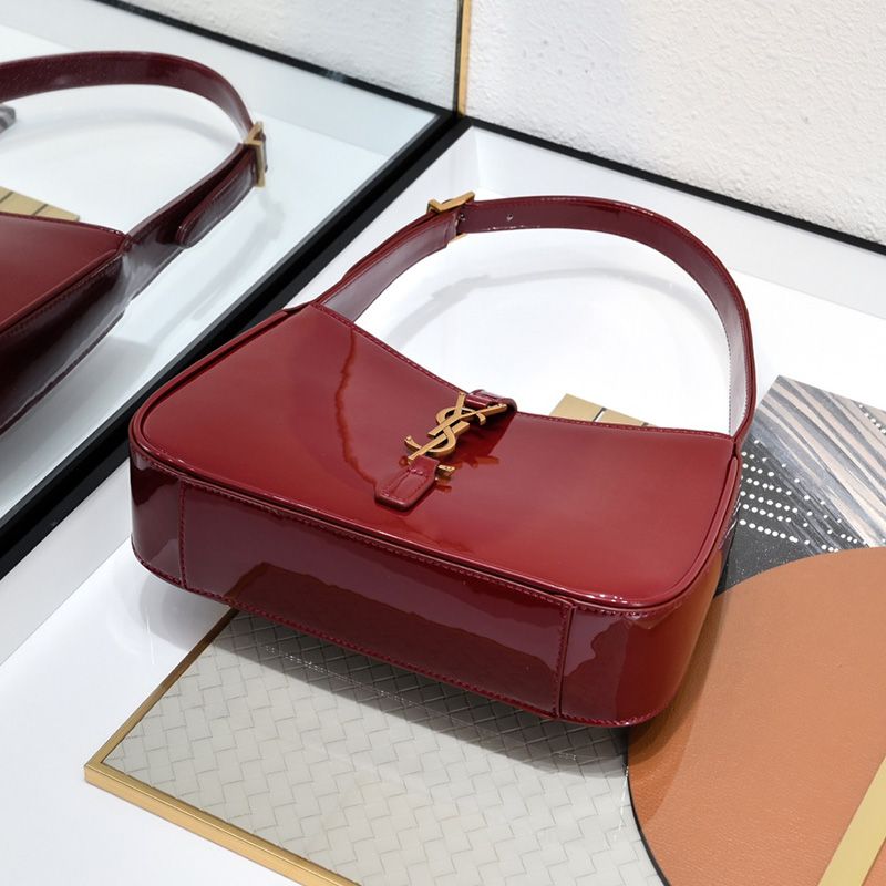 Saint Laurent Le 5 A 7 Hobo Bag In Patent Leather Red Gold