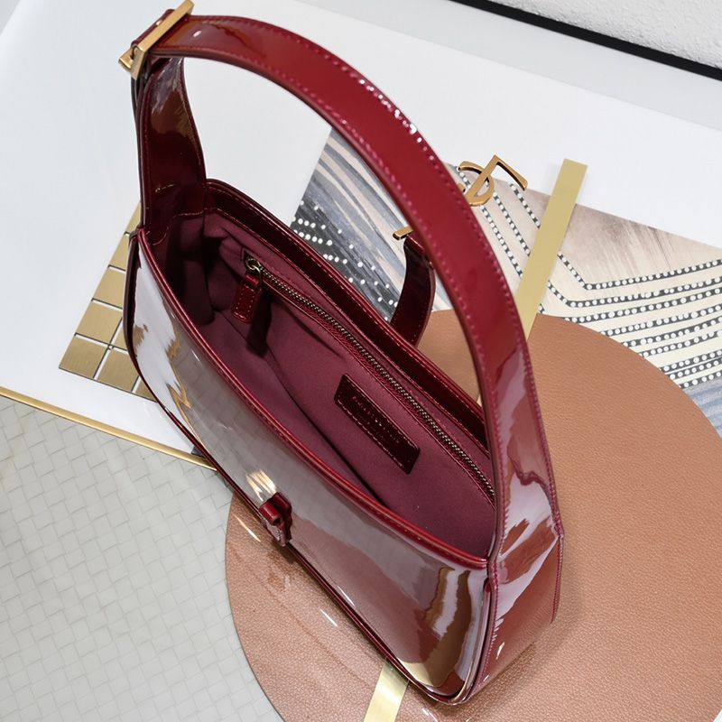 Saint Laurent Le 5 A 7 Hobo Bag In Patent Leather Red Gold