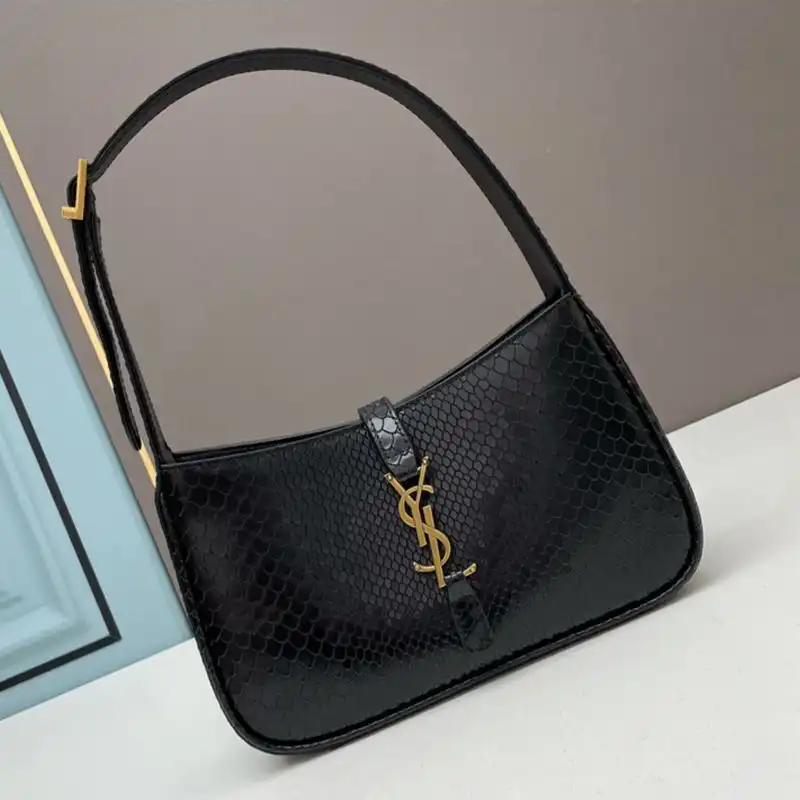 Saint Laurent Le 5 A 7 Hobo Bag In Python Leather Black Gold