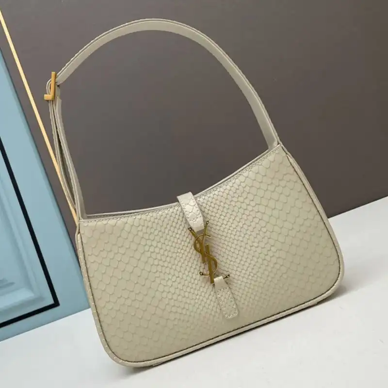 Saint Laurent Le 5 A 7 Hobo Bag In Python Leather White Gold