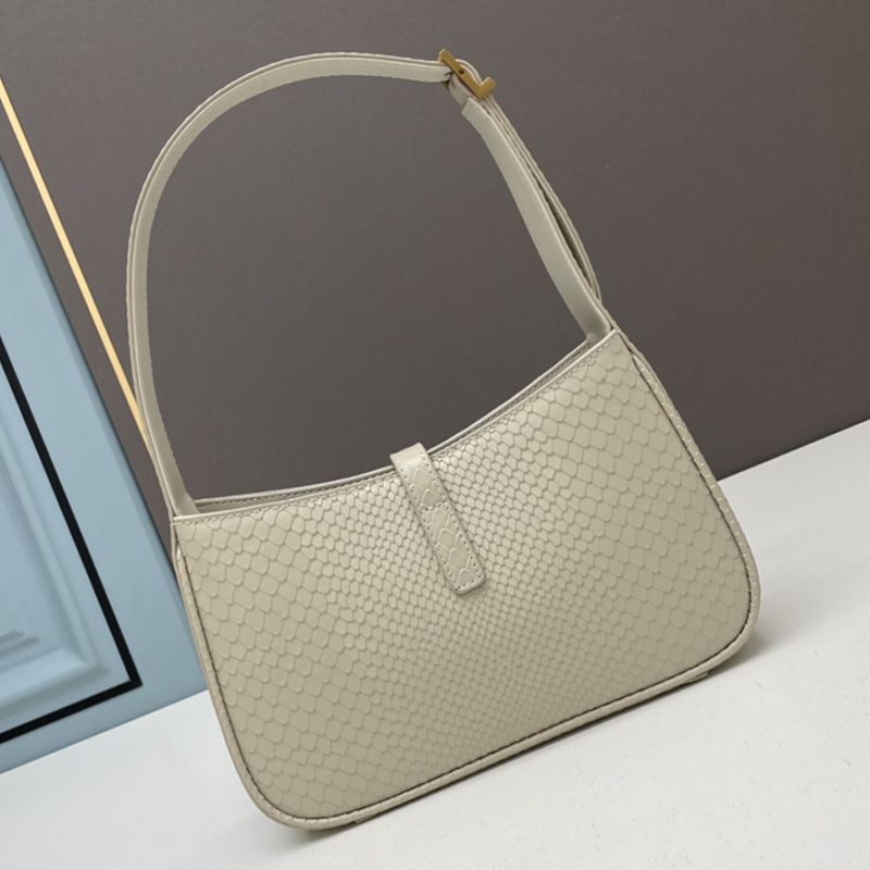 Saint Laurent Le 5 A 7 Hobo Bag In Python Leather White Gold