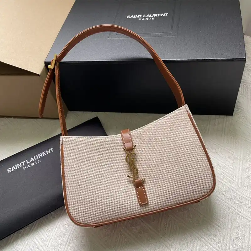 Saint Laurent Le 5 A 7 Hobo Bag In Canvas Beige Brown