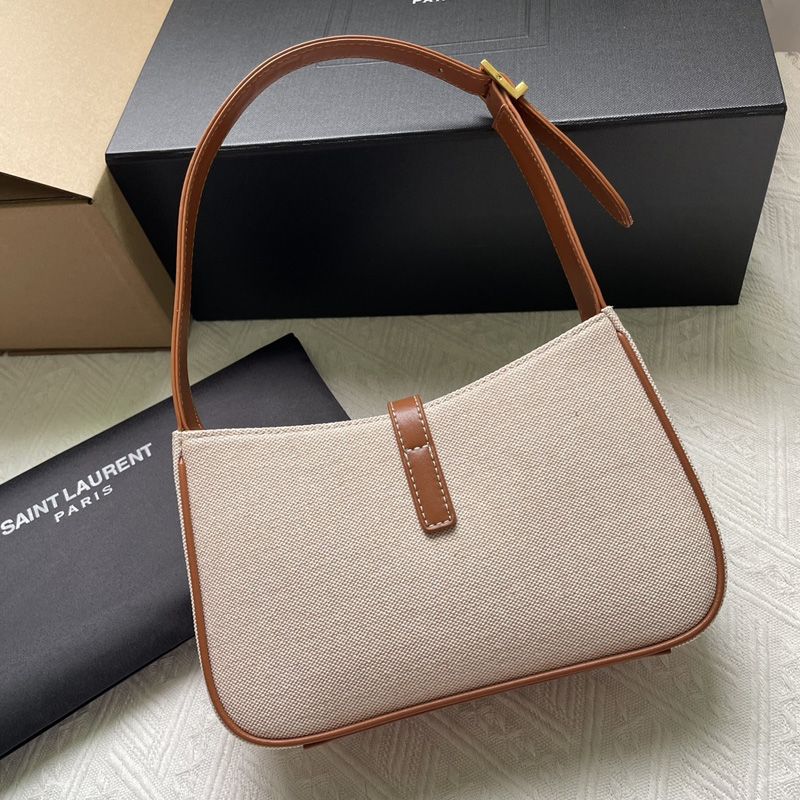 Saint Laurent Le 5 A 7 Hobo Bag In Canvas Beige Brown