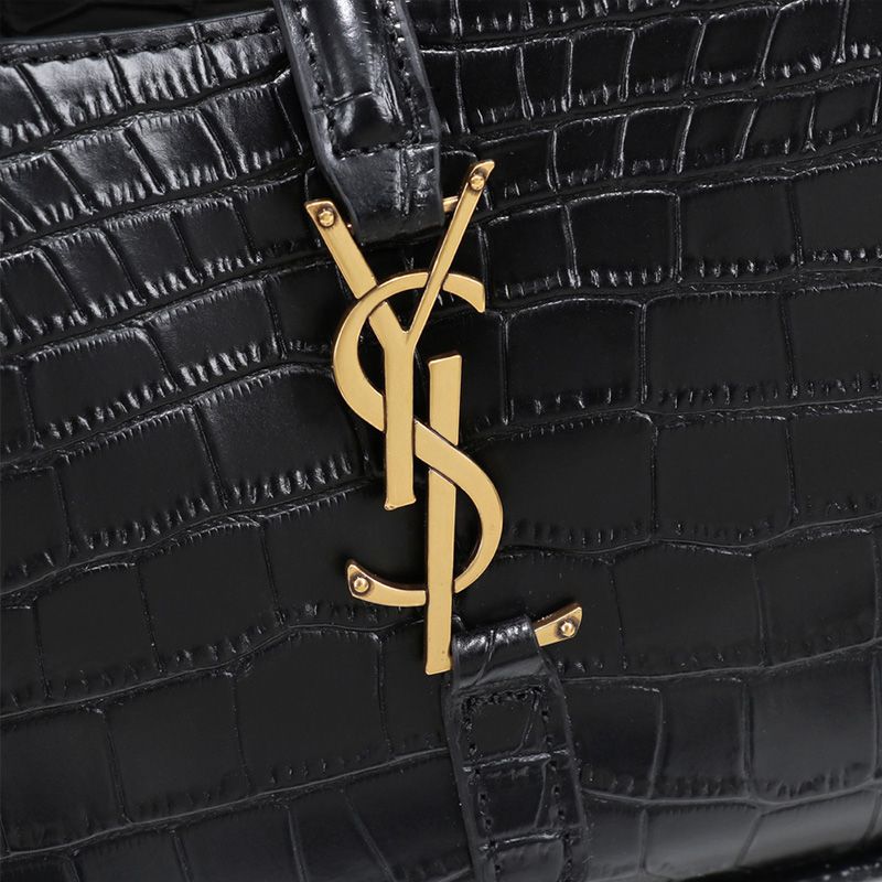 Saint Laurent Le 5 A 7 Hobo Bag In Crocodile-Embossed Shiny Leather Black Gold