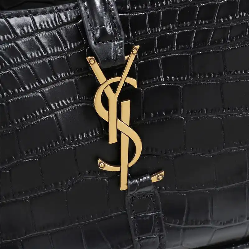 Cheap Saint Laurent Le 5 A 7 Hobo Bag In Crocodile-Embossed Shiny Leather Black Gold