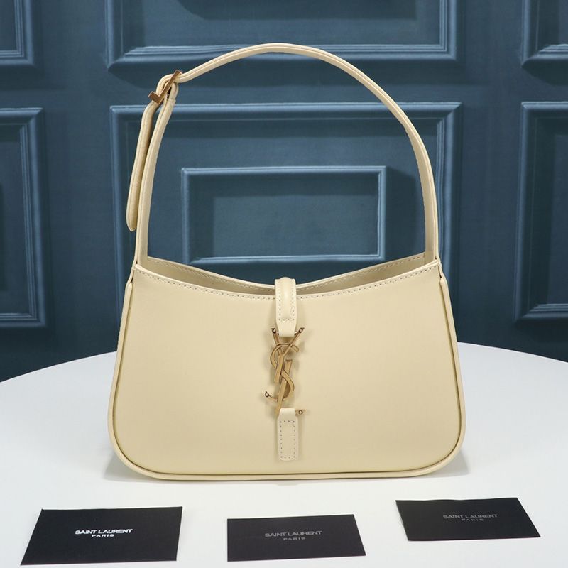 Saint Laurent Le 5 A 7 Hobo Bag In Smooth Leather Apricot Gold