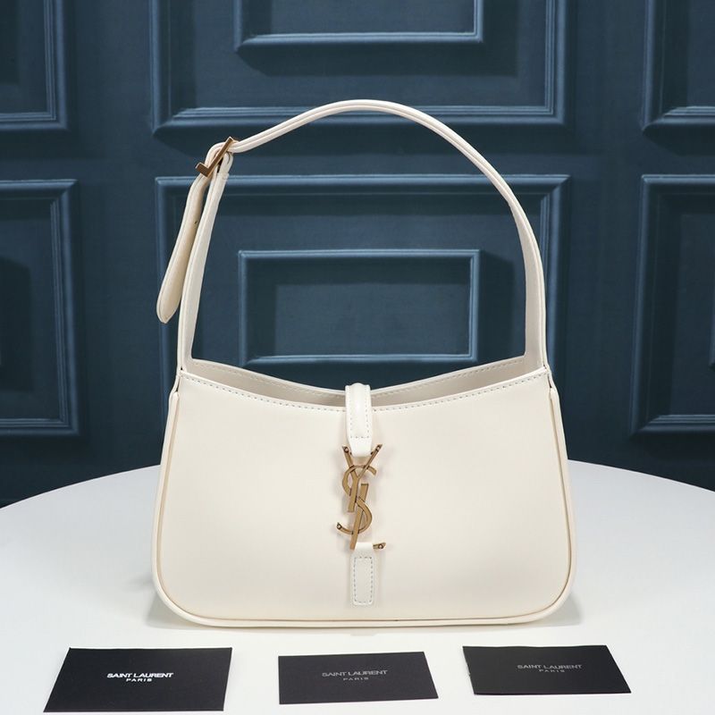 Saint Laurent Le 5 A 7 Hobo Bag In Smooth Leather White Gold