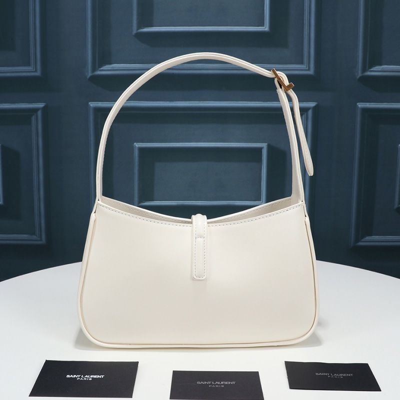 Saint Laurent Le 5 A 7 Hobo Bag In Smooth Leather White Gold