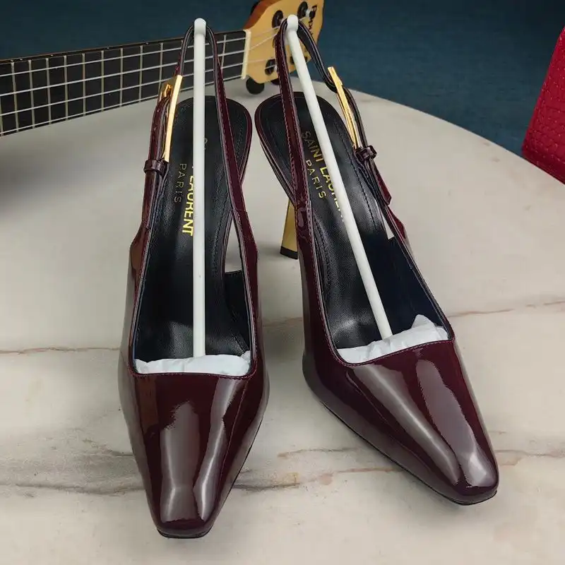 CHEAP Saint Laurent Lee Slingback Pumps Women Patent Leather Burgundy Gold