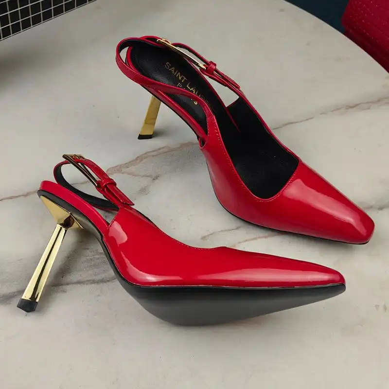 Saint Laurent Lee Slingback Pumps Women Patent Leather Red Gold