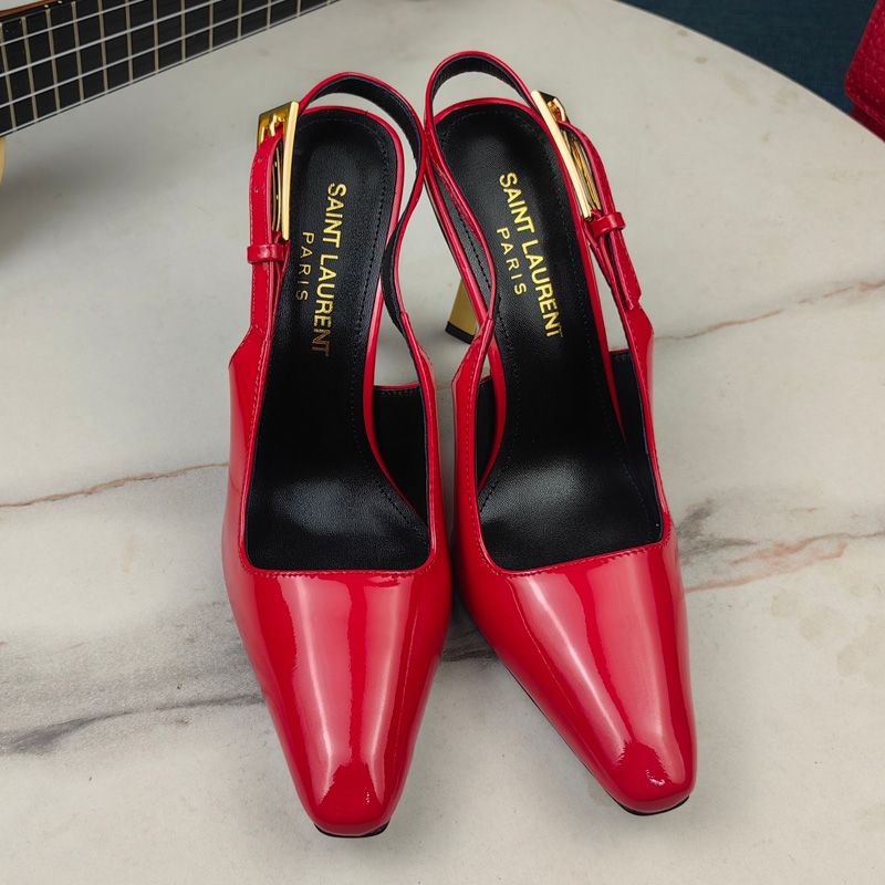 Saint Laurent Lee Slingback Pumps Women Patent Leather Red Gold