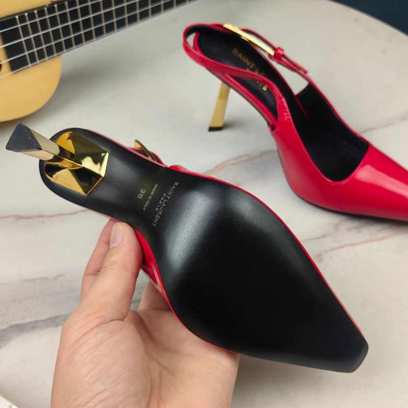 Saint Laurent Lee Slingback Pumps Women Patent Leather Red Gold