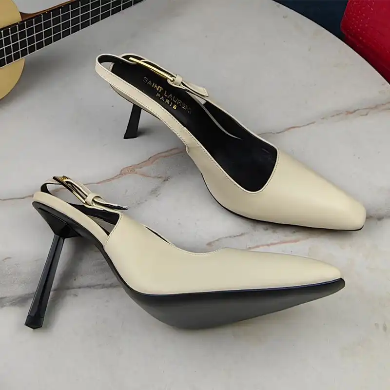 Saint Laurent Lee Slingback Pumps Women Smooth Leather Beige Black