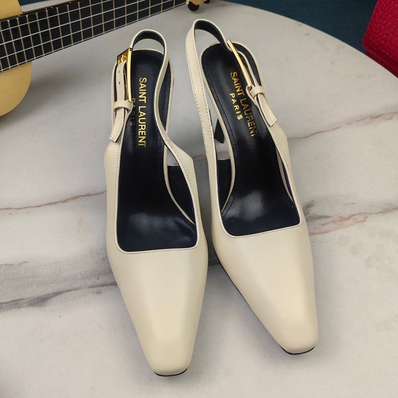 Saint Laurent Lee Slingback Pumps Women Smooth Leather Beige Black