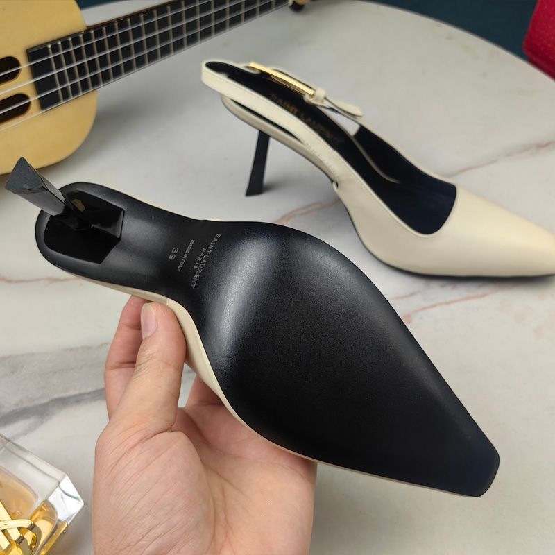 Saint Laurent Lee Slingback Pumps Women Smooth Leather Beige Black