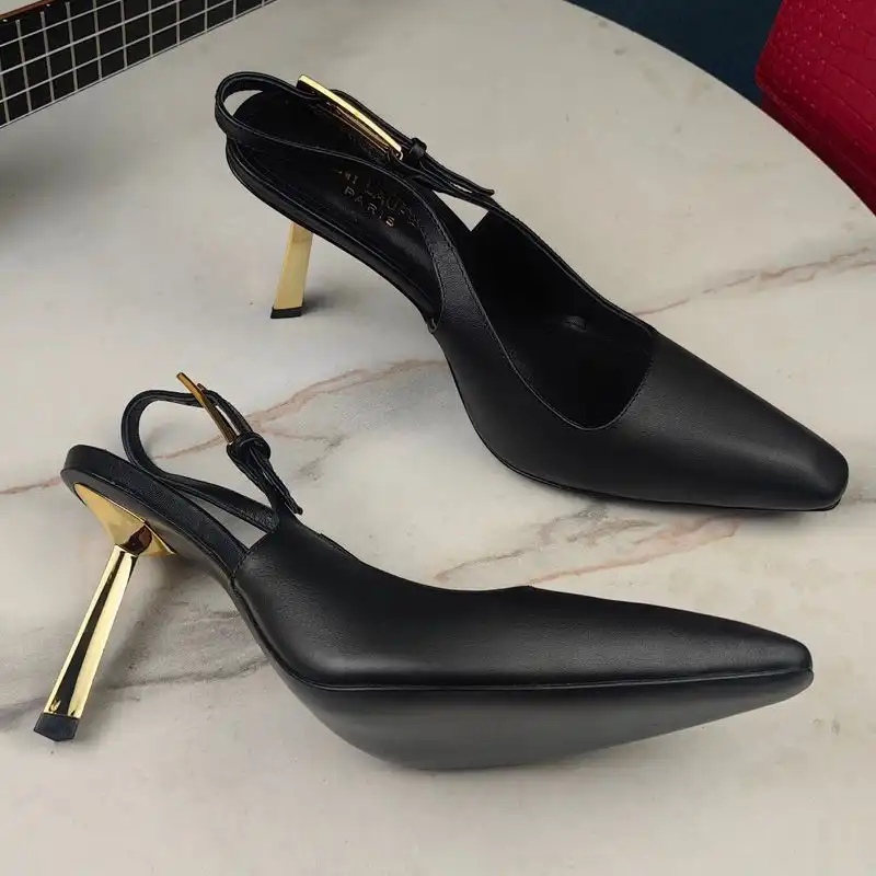 Saint Laurent Lee Slingback Pumps Women Smooth Leather Black Gold