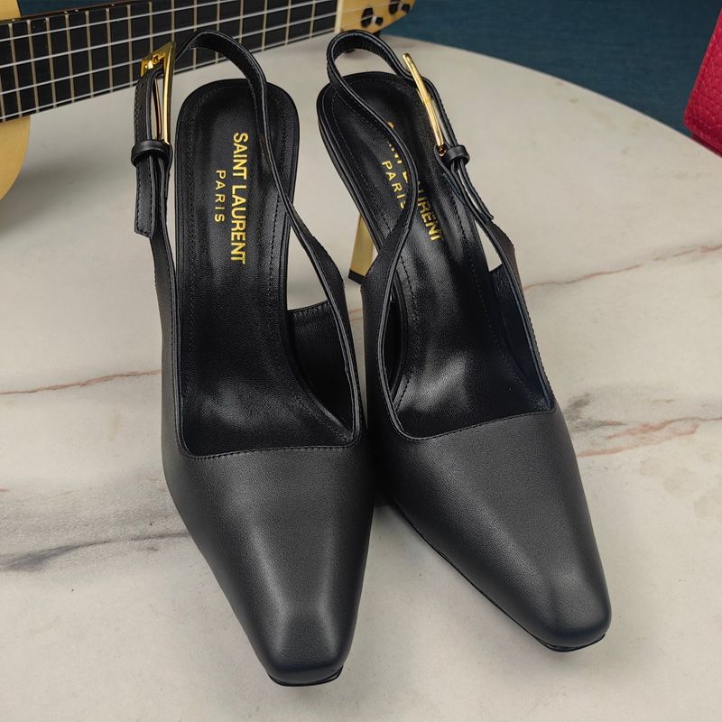 Saint Laurent Lee Slingback Pumps Women Smooth Leather Black Gold