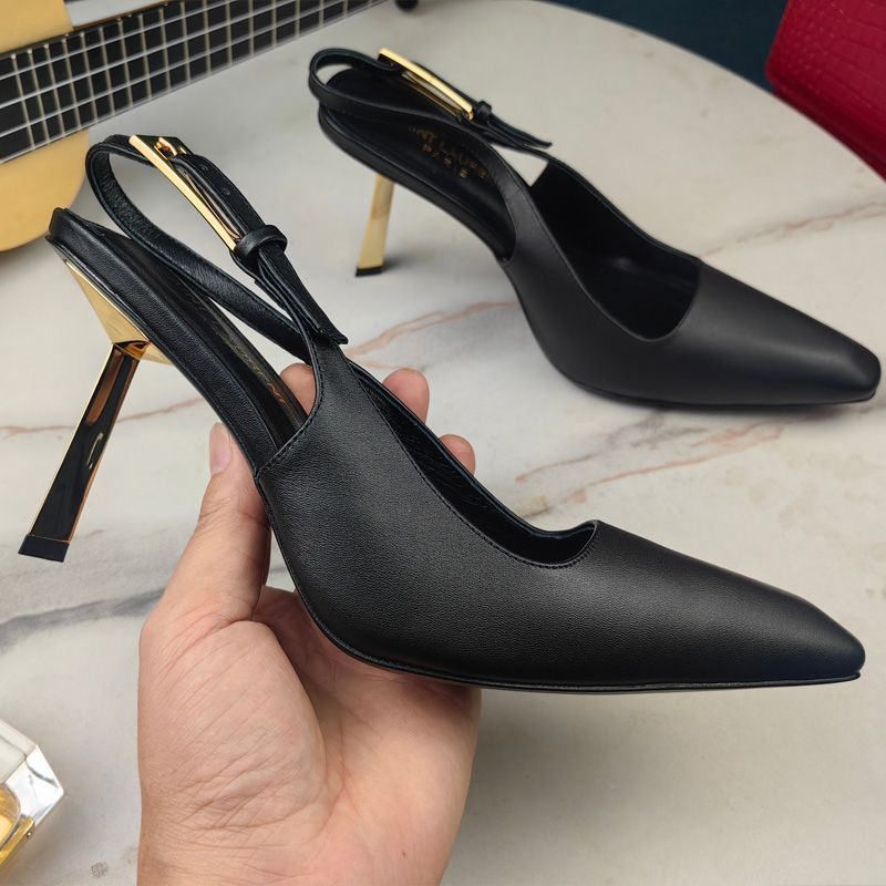 Saint Laurent Lee Slingback Pumps Women Smooth Leather Black Gold