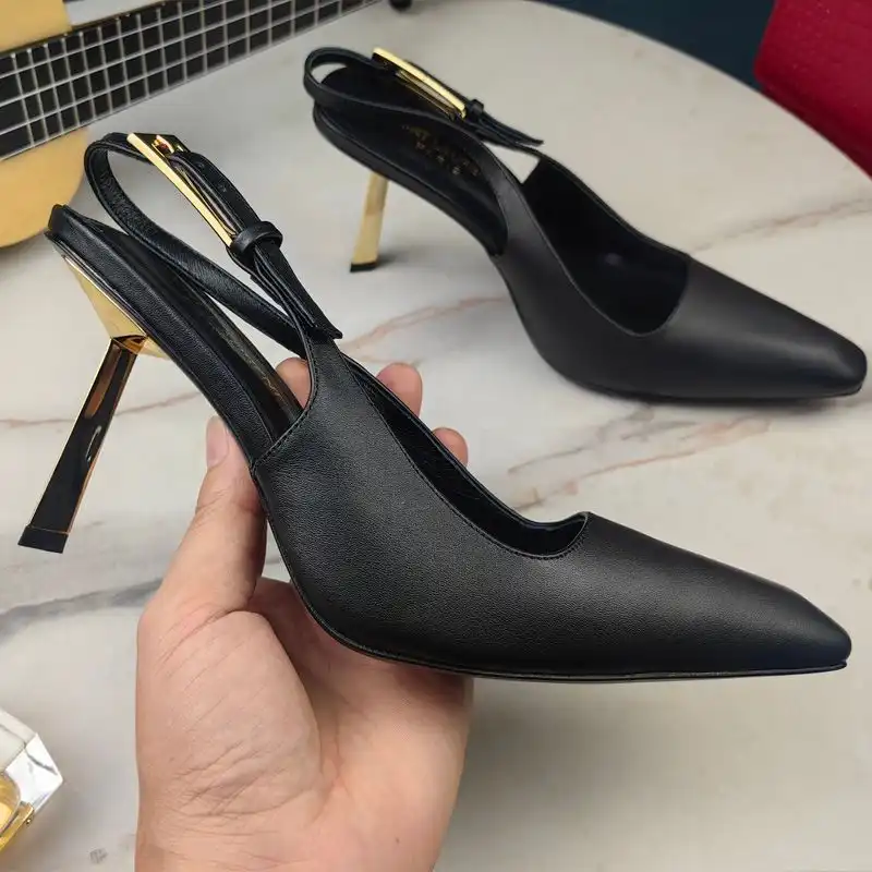 CHEAP Saint Laurent Lee Slingback Pumps Women Smooth Leather Black Gold