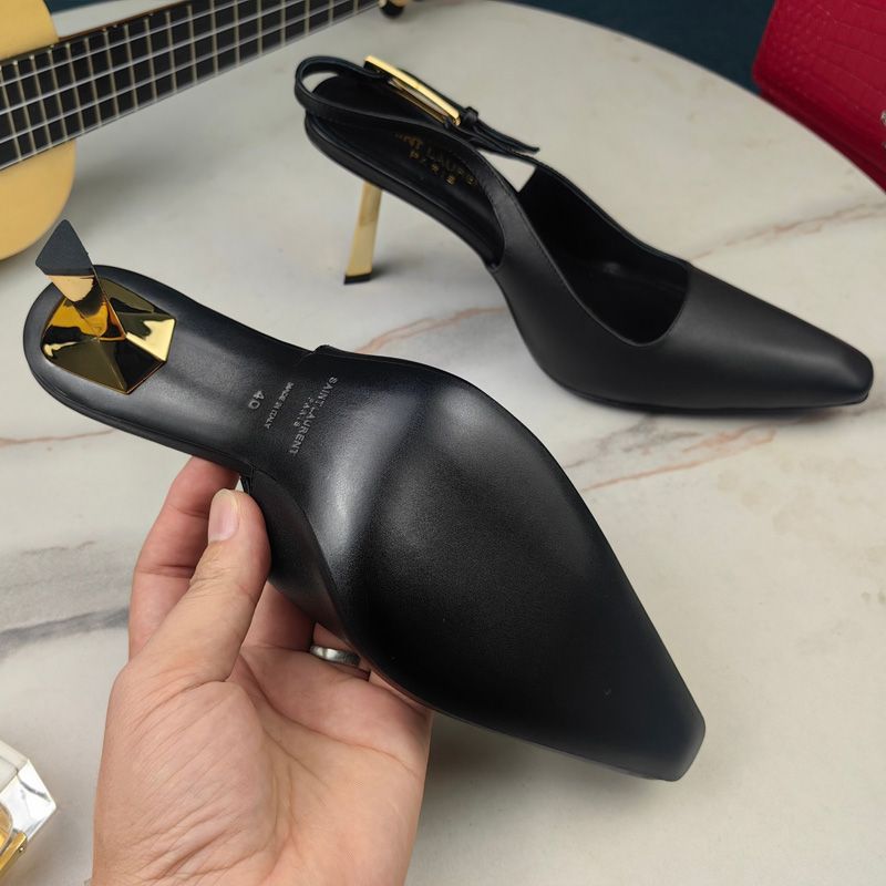 Saint Laurent Lee Slingback Pumps Women Smooth Leather Black Gold