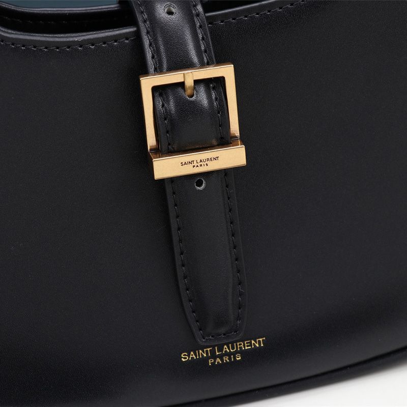 Saint Laurent Le Fermoir Hobo Bag In Shiny Leather Black