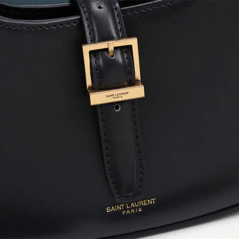 Cheap Saint Laurent Le Fermoir Hobo Bag In Shiny Leather Black